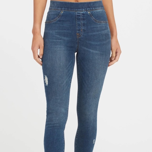 SPANX Distressed Ankle Skinny Jeans, Medium Wash - Picture 8 of 9